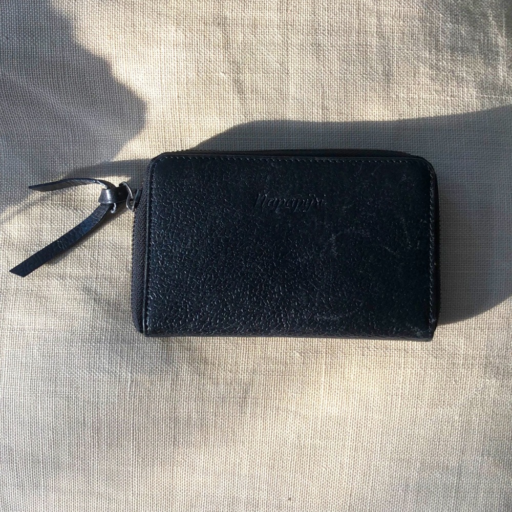 Napapijri Italian black leather wallet 6” x 4”